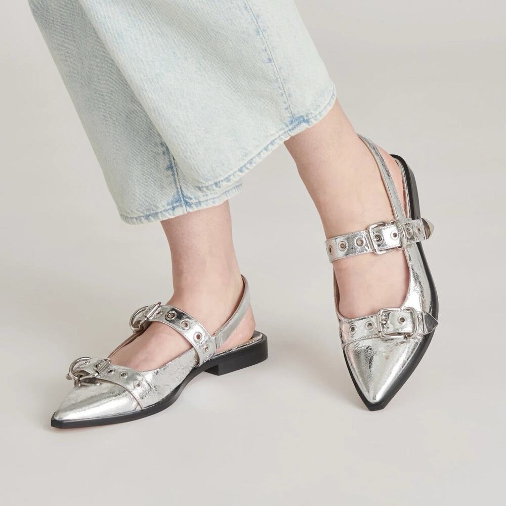 Dolce Vita Labell Silver Distressed Flats Size 8 - Slingback - New w/o box